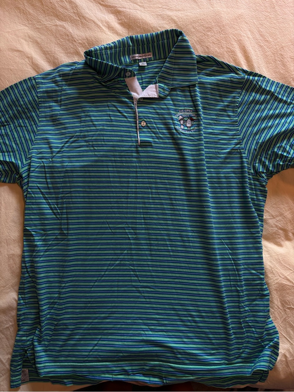 Vintage Peter Millar US OPEN Striped Green and Blue Polo Shirt